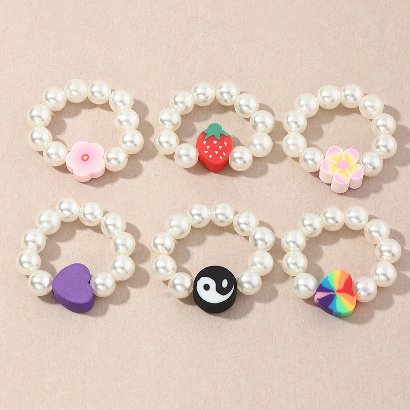 

Wholesale Fashion Resin Flower Love Ring Flower Bloom Handmade Ring Pearl Ring Jewelry For Girls, Colourful