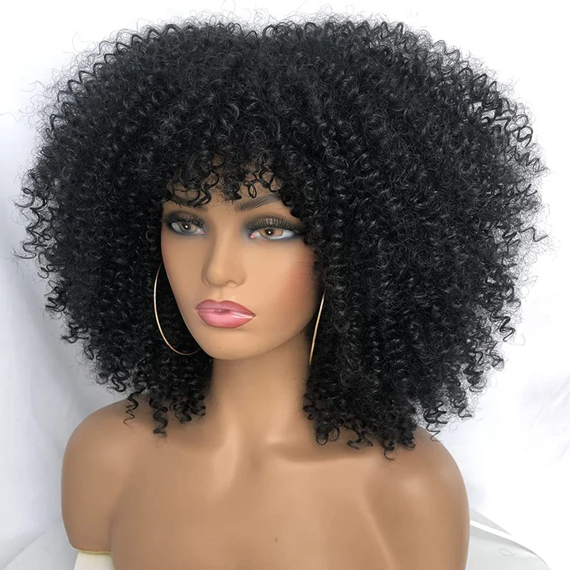 

Wholesale Cheap Short African Synthetic Heat Resistant Afro Kinky Curly Wigs With Bangs Synthetic Ombre Cosplay Wigs For Women