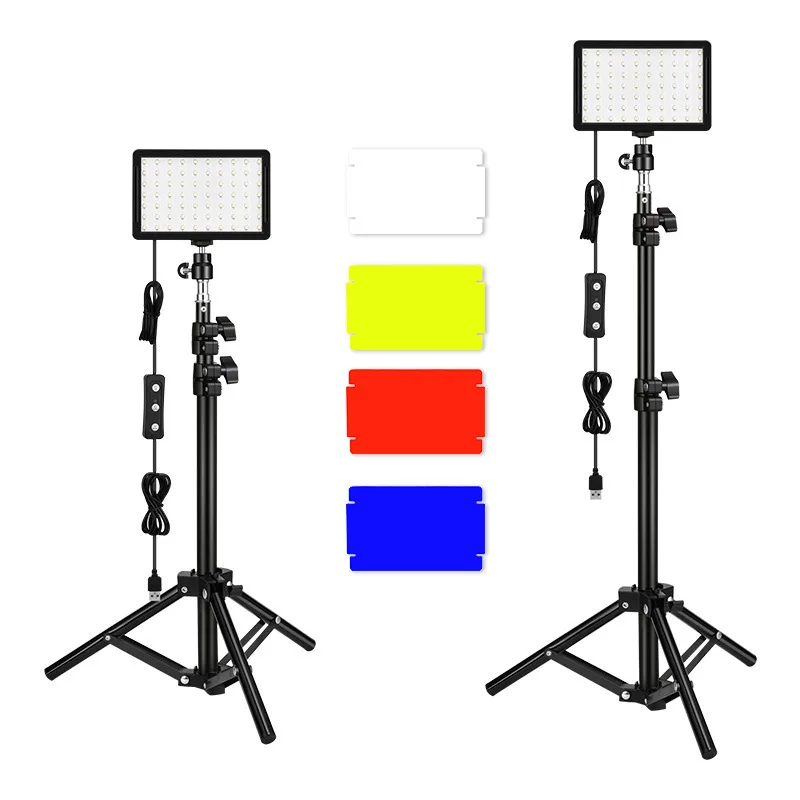 

2 Packs Led Photography Studio lighting Kit Dimmable 5600k Usb 70 Led Video Light With Adjustable Tripod Stand Color Filters