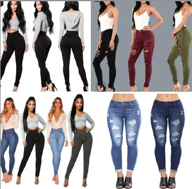 Women Trousers High Waisted Denim Pants Ladies Casual Slim Fit Outwear ...