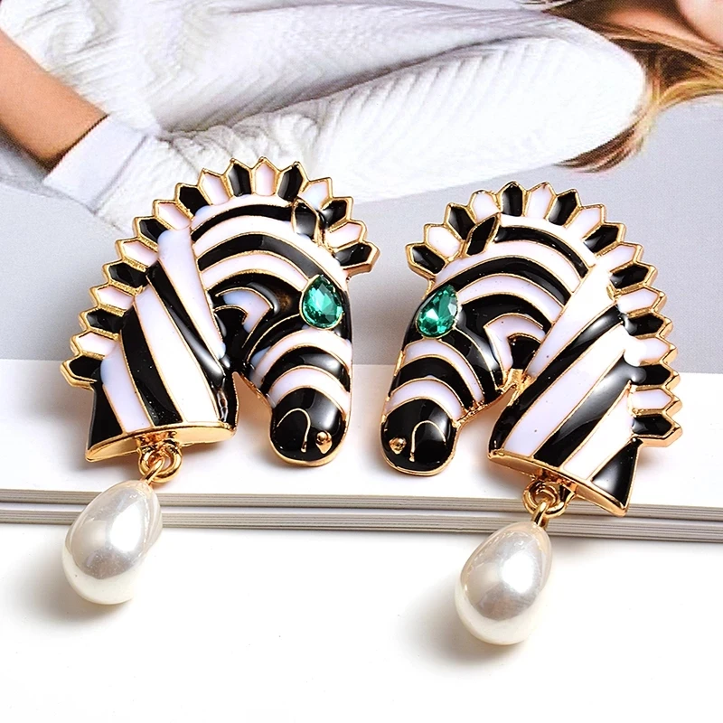 

CAOSHI Fashion Exaggerated Bohemia Style Earrings Boho Earrings for Women Pendientes Jewelry Zebra Animal Pearl Earrings Women