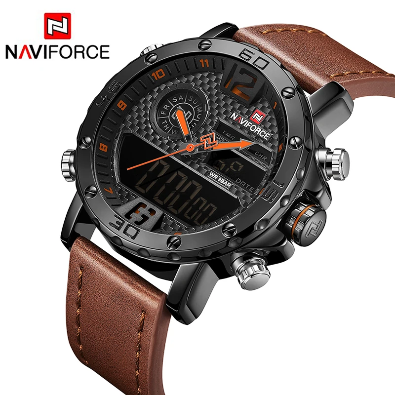 

NAVIFORCE NF9134 Stylish digital analog sports military watches leather chronograph wach men sport watches