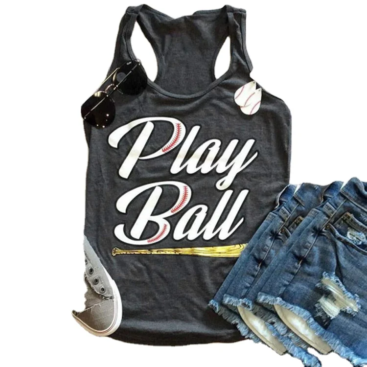 

Sleeveless T-shirt European and American Play Ball Alphabet Baseball Print Vest Women