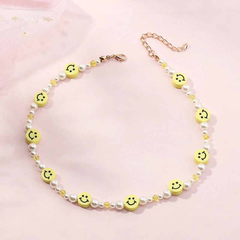 

Wholesale Fashion Smile Face White Pearl Necklace Baroque Pearl Jewelry Necklace For Girls