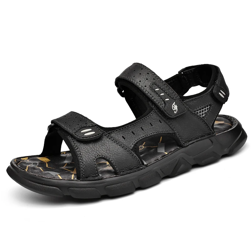 

2020 Ebay New Black Mens Cool Summer Outdoor Beach Non-slip Comfortable Lightweight Casual Breathable Mens Leather Sandals