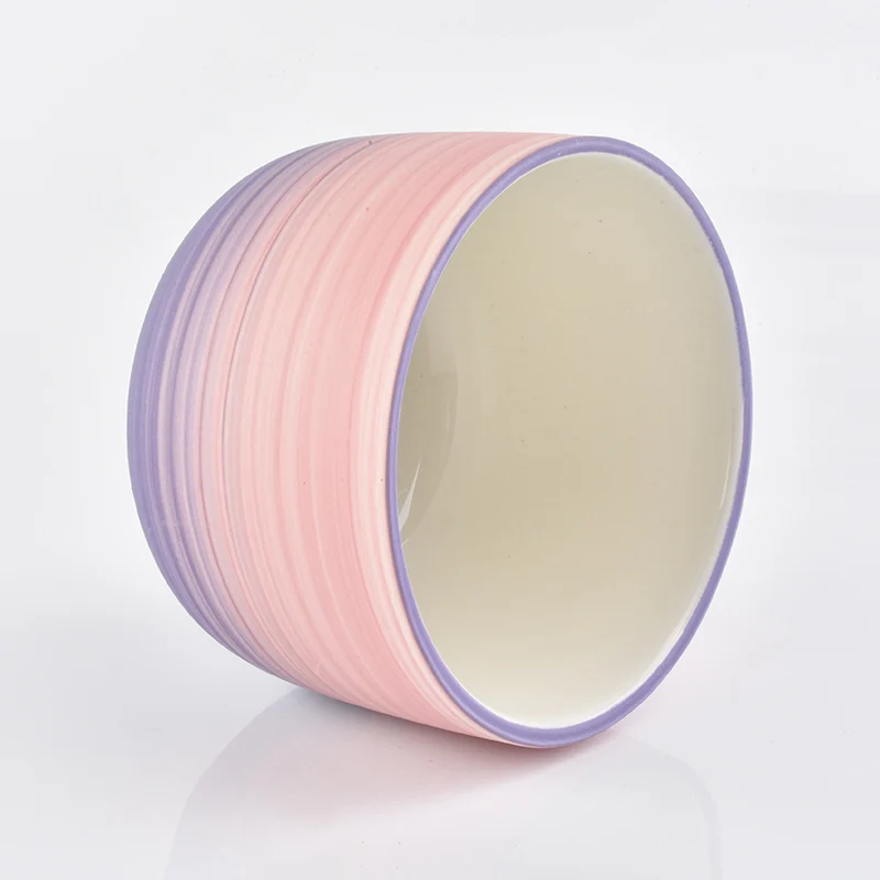 Wholesale Large Ceramic Lavender and Pink Candle Jar Round Bottom Home Decoration