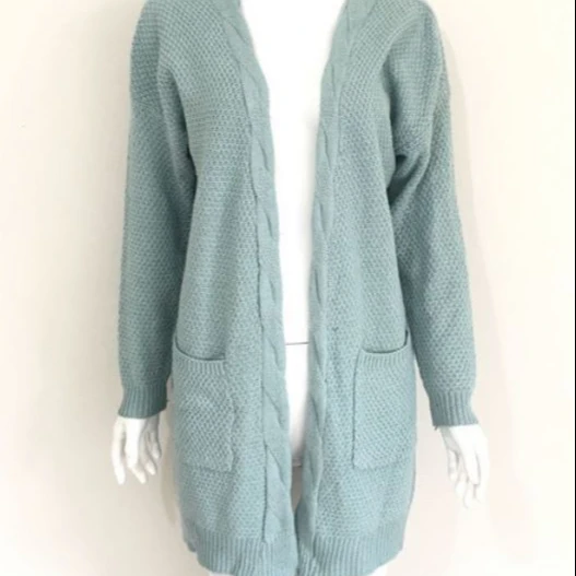 

autumn and winter fashion casual plus size women clothing length plus size solid color pocket sweater women's twist knitted card