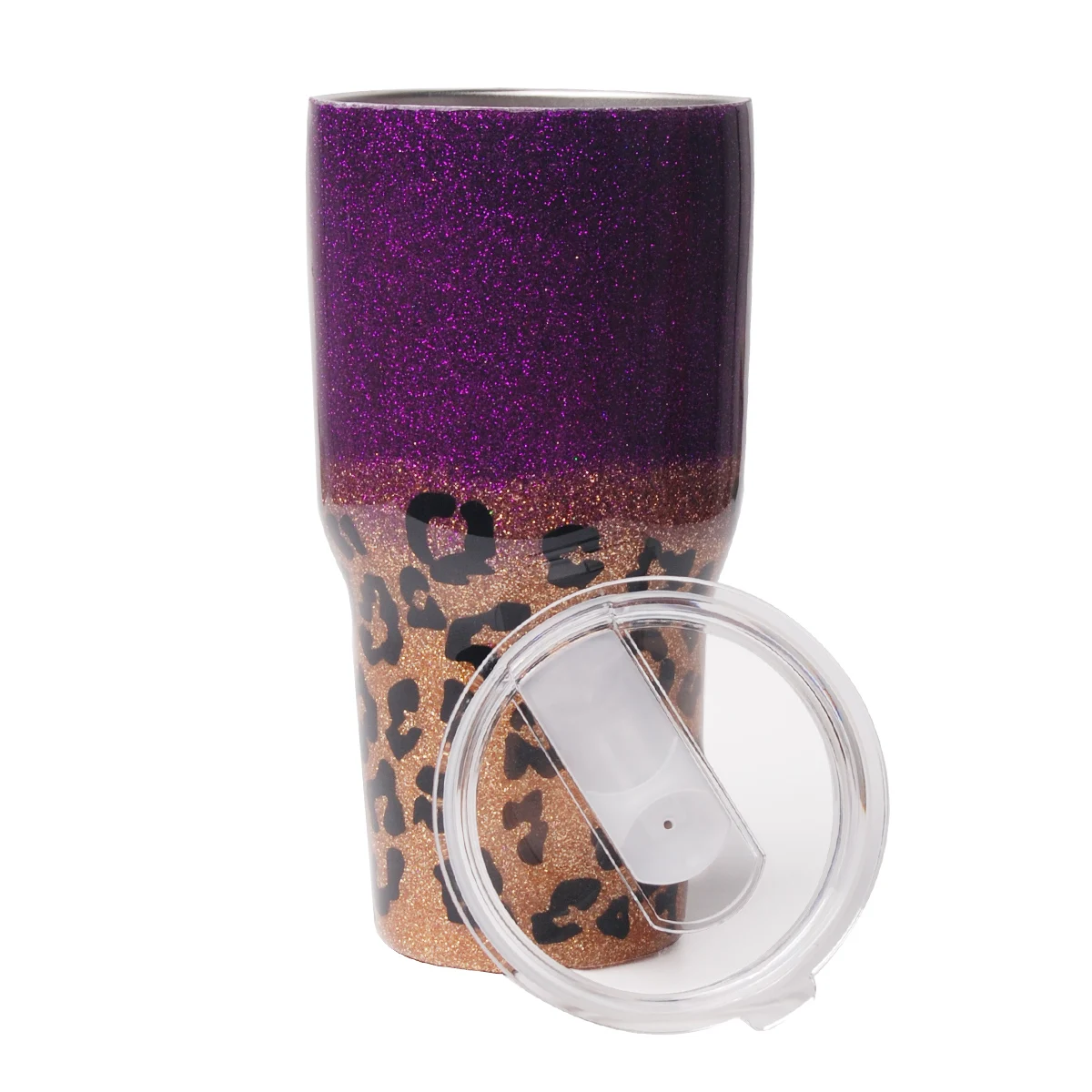 

RTS Adult 30oz Stainless Steel Purple Leopard Glitter Tumbler Car Device Cheetah Resin Epoxy Tumbler