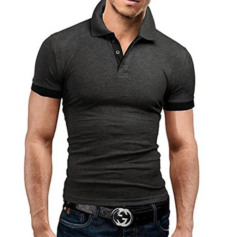 

Summer 100% cotton jersey single color splice t shirt polo shirt men casual shirt