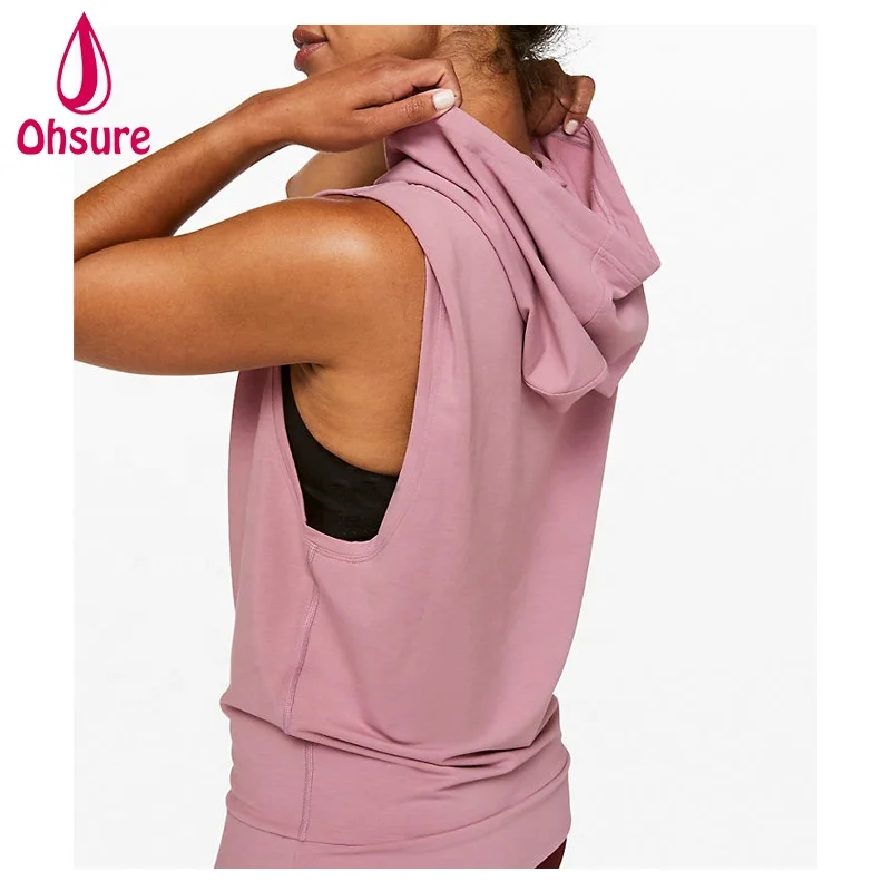

95% Cotton 5% Spandex Women Training Hooded Singlet Fitness Gym Yoga Tank Top With Hood, Please email us for color chart