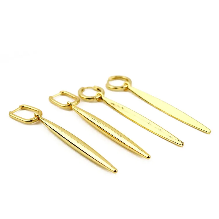 

EM1133 Bohemian Gold Plated Long Needle Spike Bar Dagger Huggies Earrings