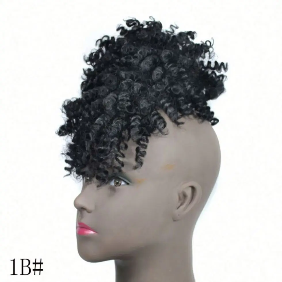 

High Afro Puff Curlywig P Onytaildrawstring Short Afro Kinkyp Ony Tail Clip in Synthetic Hair Bun with Bang Extensions 1pc/pack, Pink,black