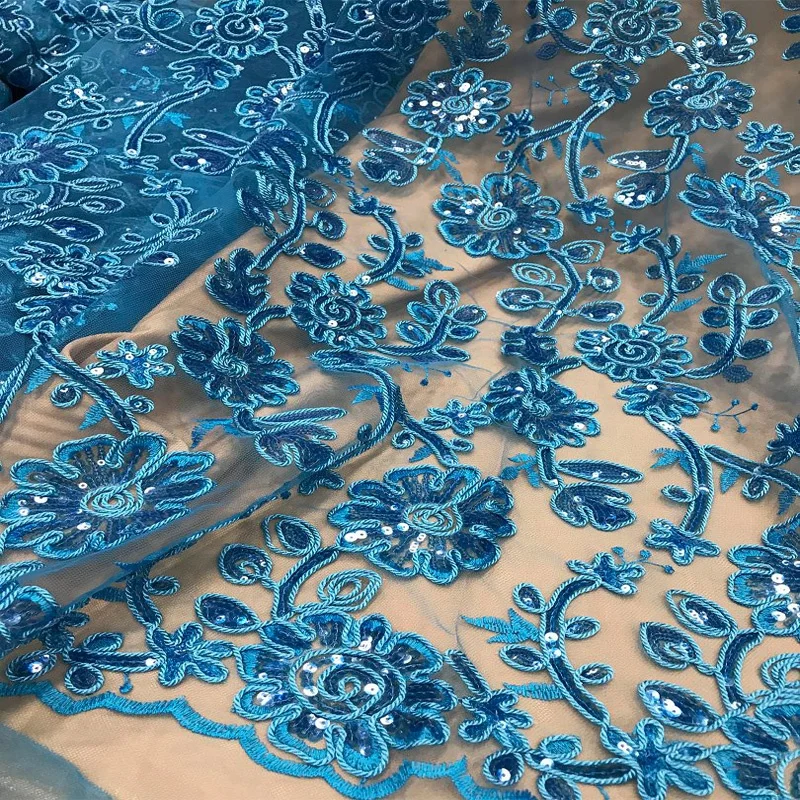 

Charming ladies dress embroidery floral sequined fabric lace mesh, Accept customized color