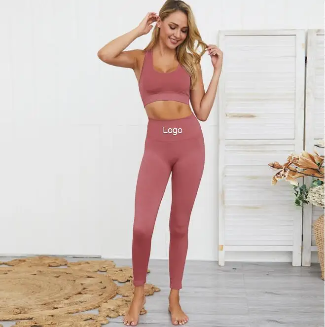 

New Arrival Women Seamless Knitted Hip Lifting Yoga Suit Exercise Gitness Vest Suit, As picture