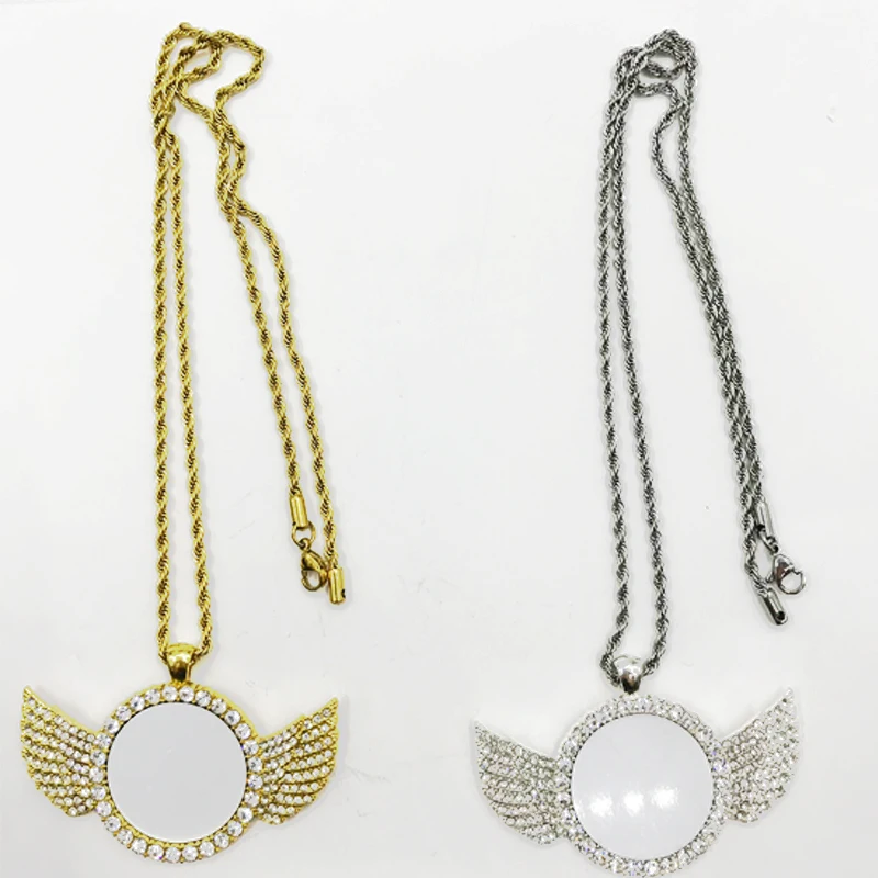 

Valentine's Day Gifts Customized Fashionable High Quality Sublimation Hip Hop Angle Wings Necklace, Silver /gold