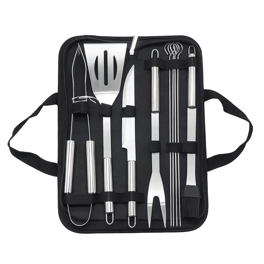 

Outdoor charcoal bbq accesories 10 pcs stainless steel bbq set grill barbecue tools, As photo