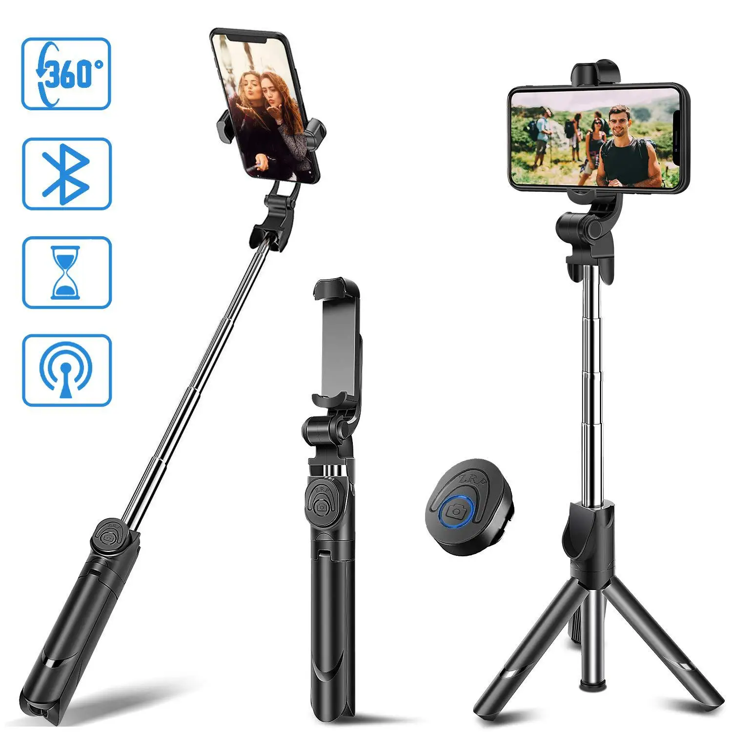 

Xt09 360 Rotation BT Control One Button Shooting Retractable And Extendable Live Broadcast Stand Cellphone Selfie Stick Tripod, Black white green red pink orange