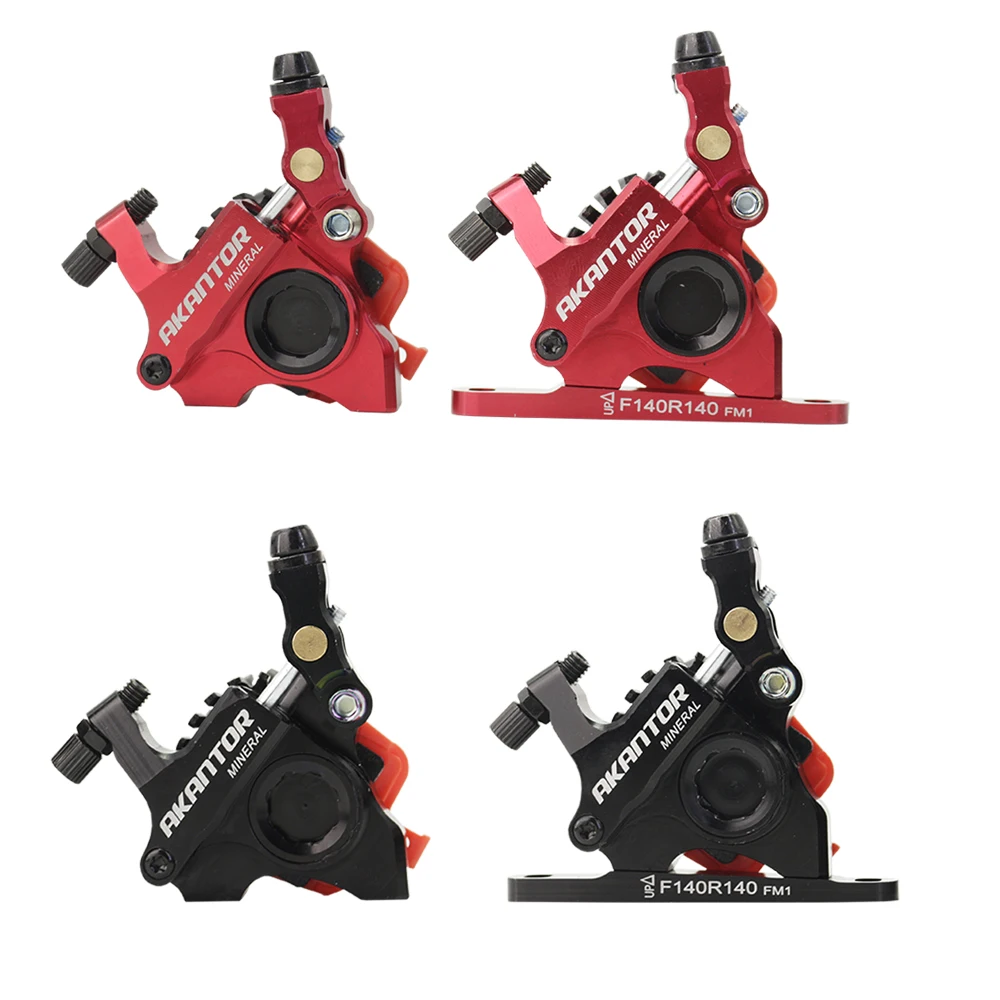 

AKANTOR Alloy line pull oil brake kit with rotor bicycle disc brake caliper 140mm double-sided drive road bike frame disc brake, Black/ red