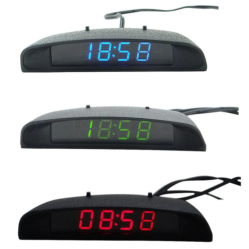 CHOULI Car Thermometer LCD Display Digital Clock Car-Styling Temperature Gauge Meter white 