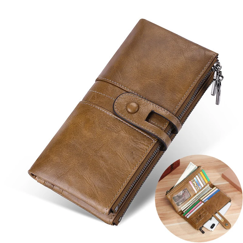 

Large capacity anti RFID wallet multifunction long type leather wallet with hasp