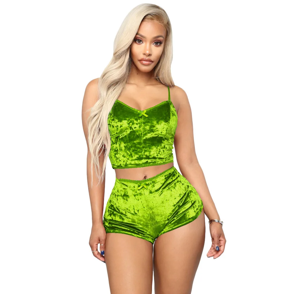 

2021 luxury two piece red designer sets sexy velour sleep wear tops and shorts 2 pcs sleepwear velvet pajamas set