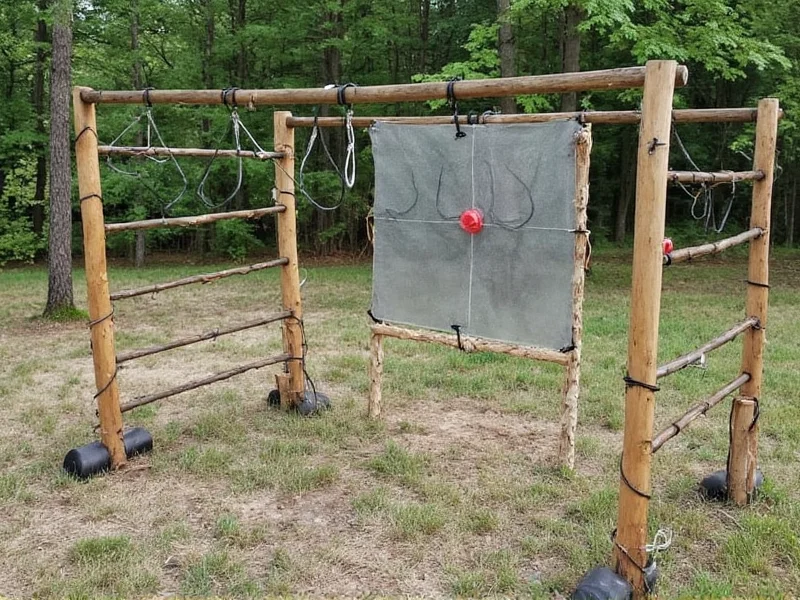 Backyard slingshot target setup with safety perimeter