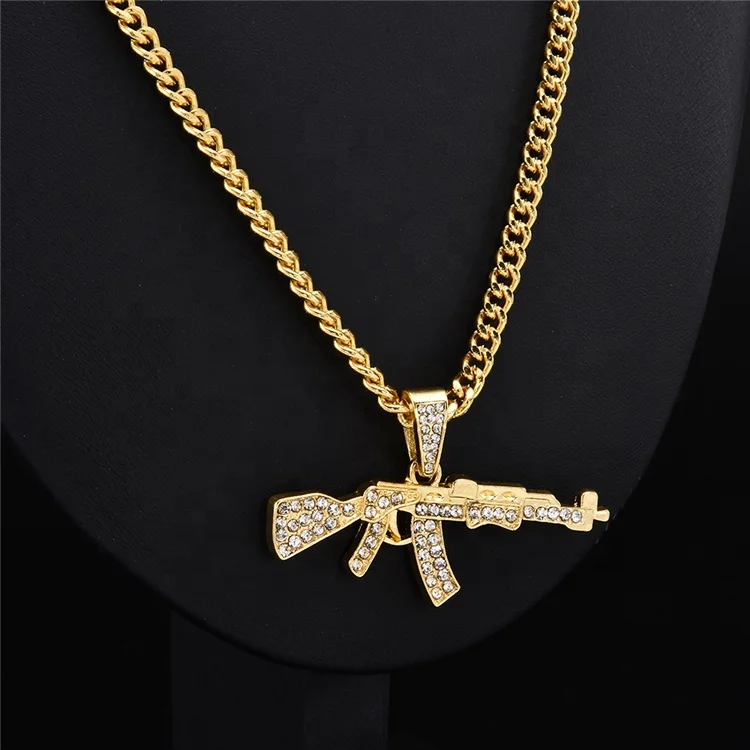 

Fashion Punk Hip-Hop Women Men Crystal Rhinestone Silver Necklaces Mens Pendant Jewelry, Picture