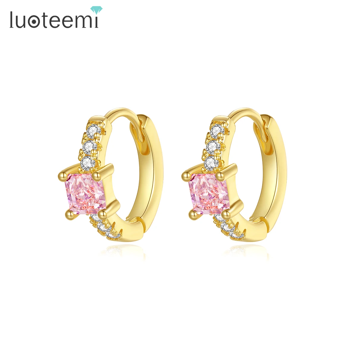 

LUOTEEMI Summer Cute Cubic Zirconia CZ Earing Small Hoop Unique Jewelry Zircon Pave Clip On Fashion Earring