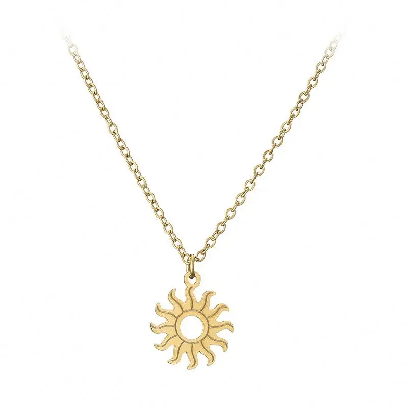 

14K Gold-Plated Simple Retro Niche Personality Stainless Steel Sun Necklace