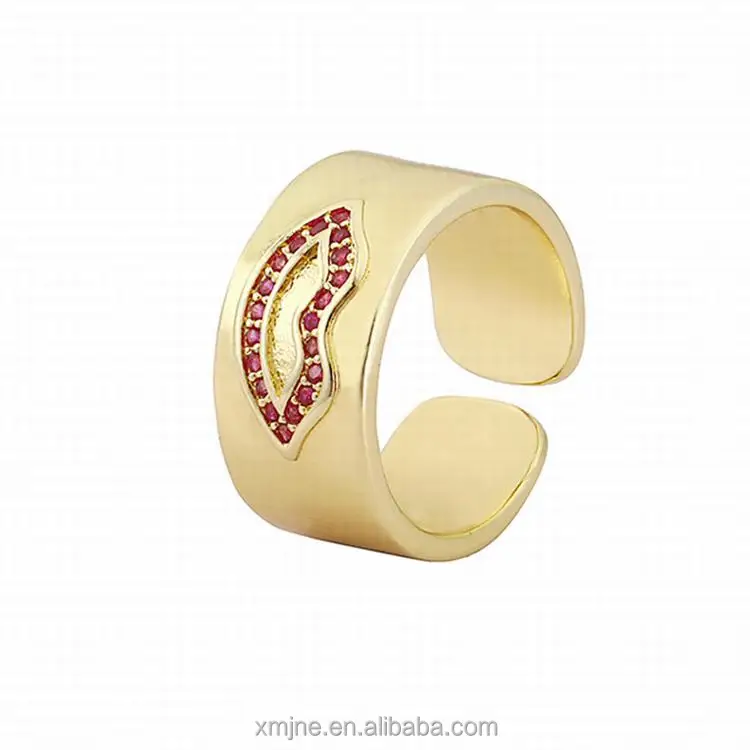 

Vintage Copper Micro-Inlaid Colorful Zircon Gold Heart-Shaped Lips And Eyes Pattern Open Ring