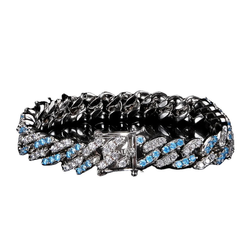 

2022 YCD New design Hip Hop Color zircon 18K Gold Plated Cuban Chain Cuba Bracelet