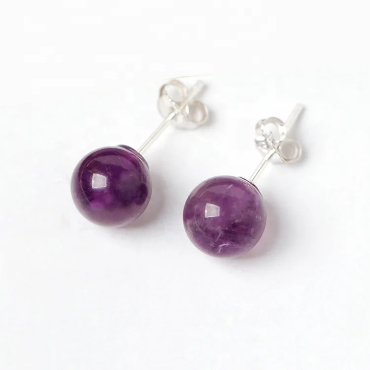 

8 mm Amethyst Earrings with 925 Sterling Silver Studs