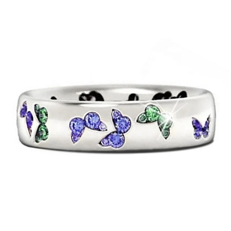 

Fashion Creative Butterfly Colorful Wedding Rings for Women Elegant Multicolor Zircon Glamour Ring Jewelry Girl Gift