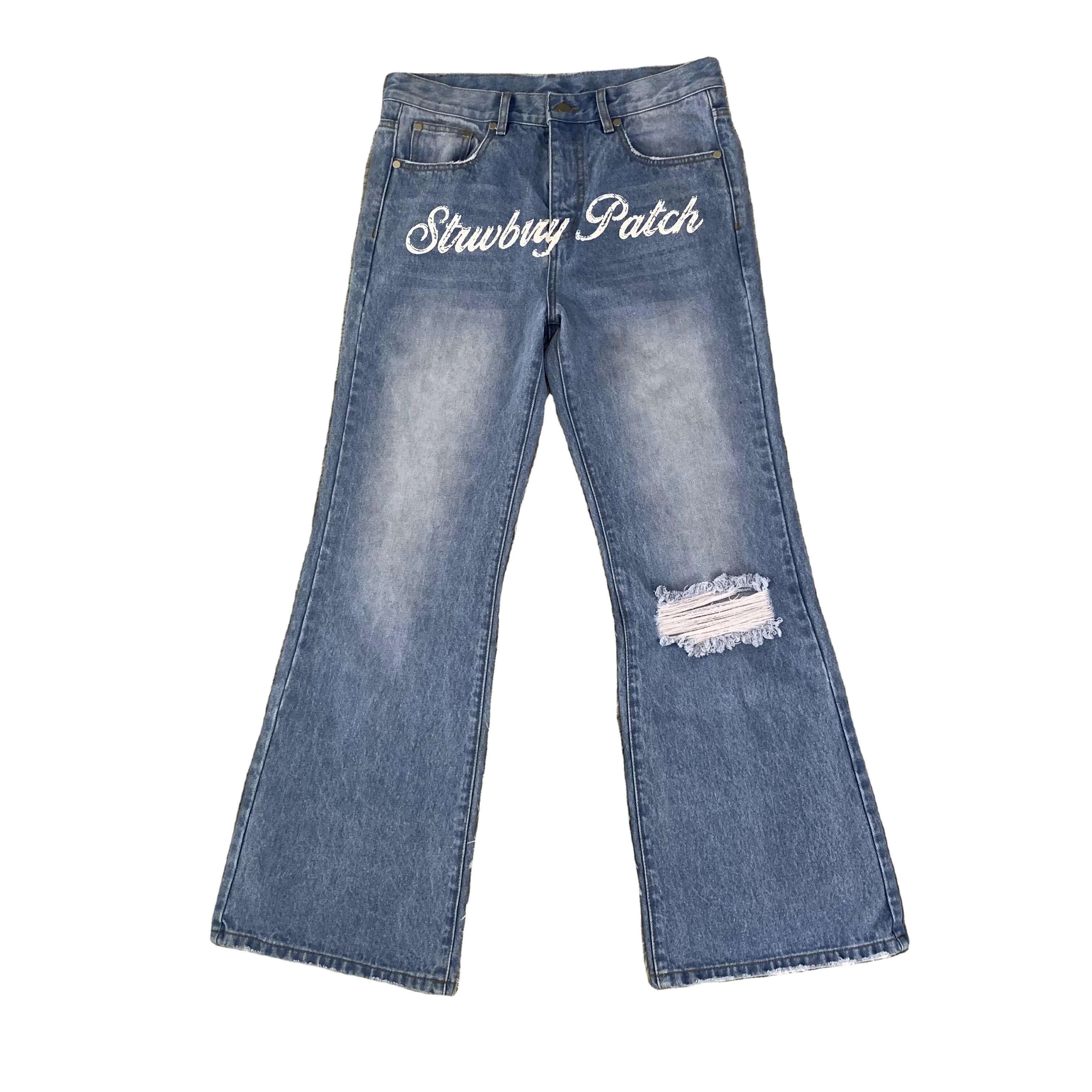 DENIMGUYS Boyfriend Flared Jeans Pants High Waist Baggy Ripped Bootcut Pants Men Jeans