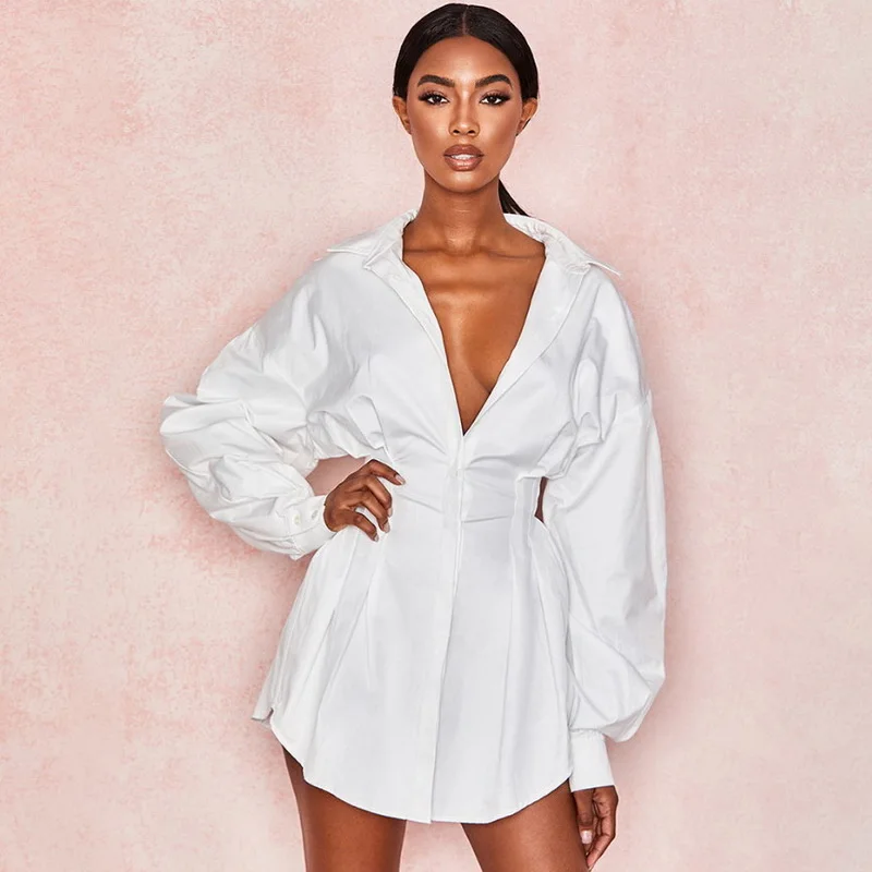 

2019 Hot Selling New Autumn Women Fashion Single Row Button Lapel Girdle Long Sleeved Fold Casual Dress, As picture