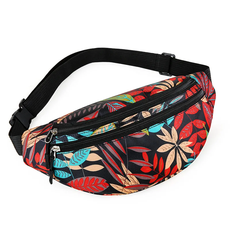 

Fashion illustration style pattern multi zipper nylon waist bag for women handset crossbody purse lady fanny pack custom print