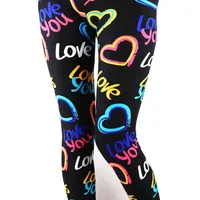 

Colorful Rainbow Hearts LOVE Letters Prints 92 Polyester 8 Spandex Milk Silk Buttery Soft Brushed Holidays Leggings for Women
