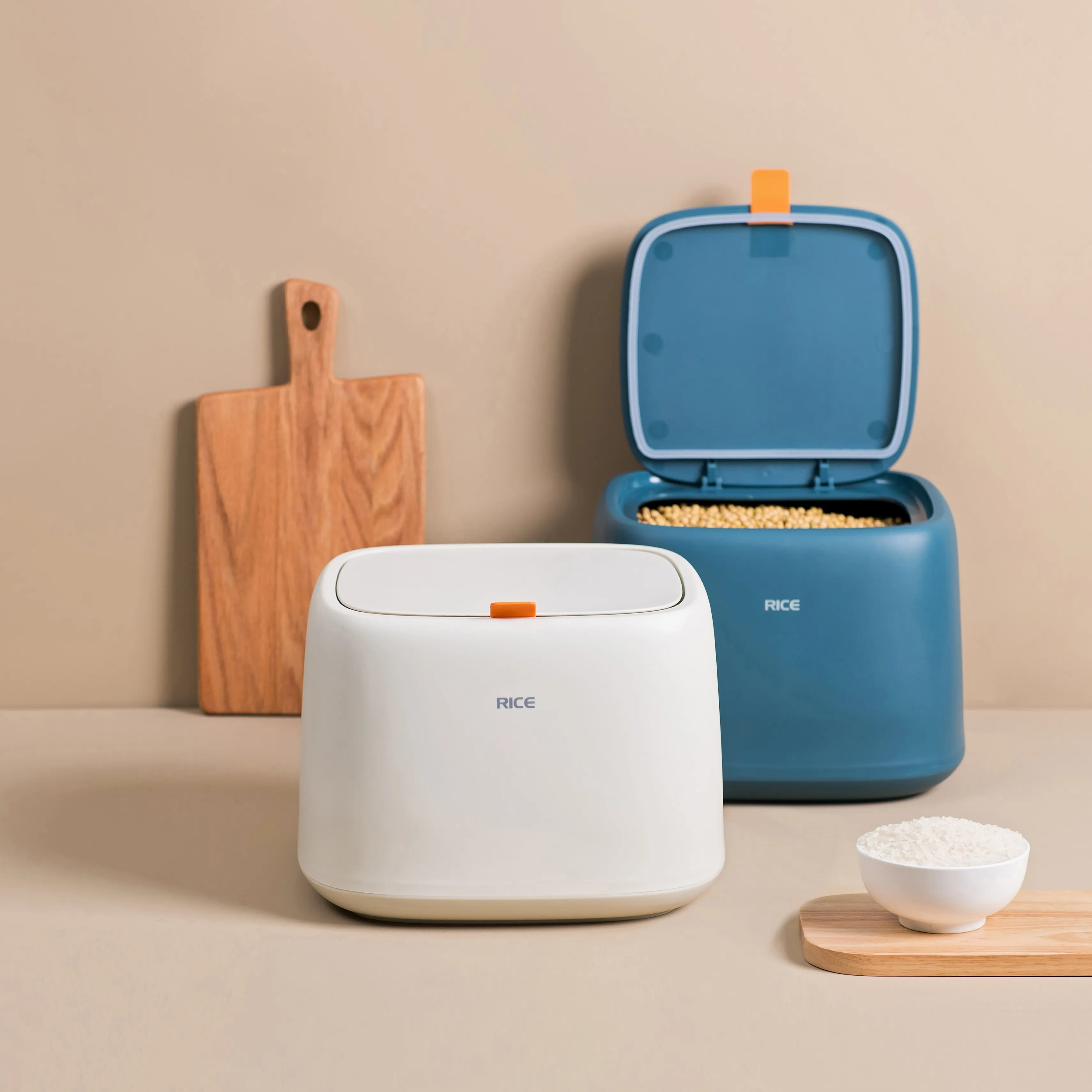 

Simple grain storage container Plastic Food Storage Packaging Rice Container Box, White/light blue/dark blue/pink