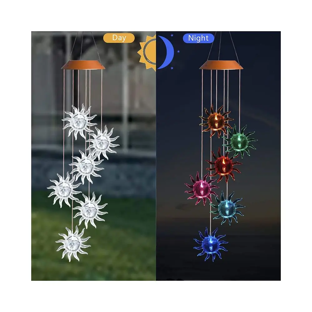 DIFUL Solar Powered Light LED Garden Decor Hanging Spinner Lamp Color Changing Outdoor Wind Chime Lights Lampe Solaire Exterieur