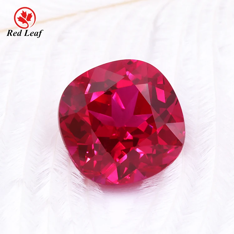 

Redleaf Gems hot sell synthetic ruby cushion shape rubi per carat price rose stone lab grown ruby