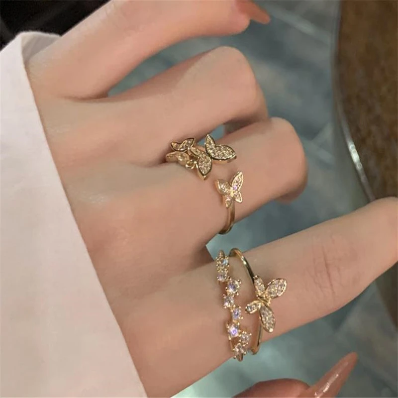 

Yubiwa Korean fashion light luxury butterfly ring female niche design opening adjustable double ring jewelry for women