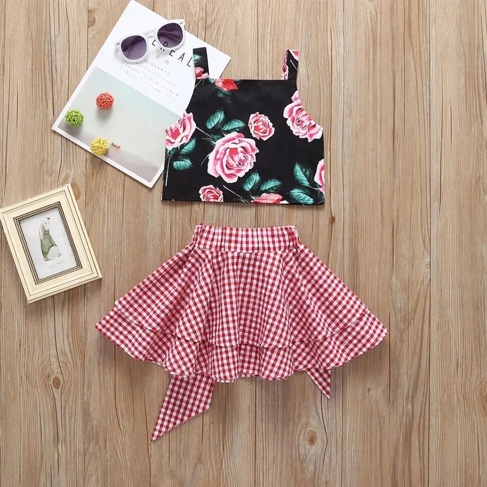 

Hot Sale Bow Decor Flower Pattern 2pcs Sleeveless Summer Dress