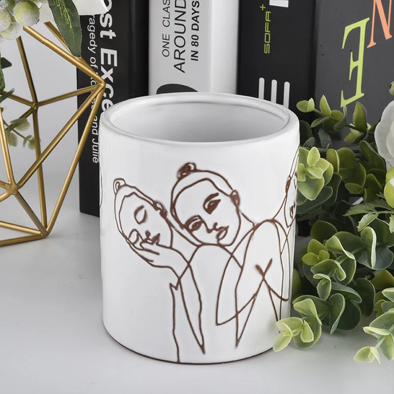 Custom Ceramic Candle Vessels With Face Pattern