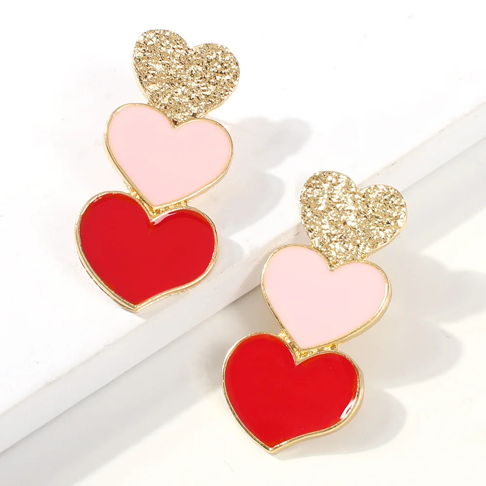 

High Quality Valentine's Day Jewelry Gold Plating Heart Drop Earrings Multilayer Big Heart Dangle Earrings For Women Girlfriend