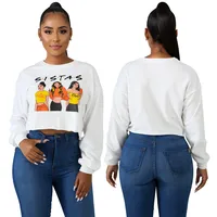 

New Hot Crop Tops Blouses Ladies Long Sleeve Crew Neck Cartoon Print Pullover Sports Custom Women Fashion T Shirt