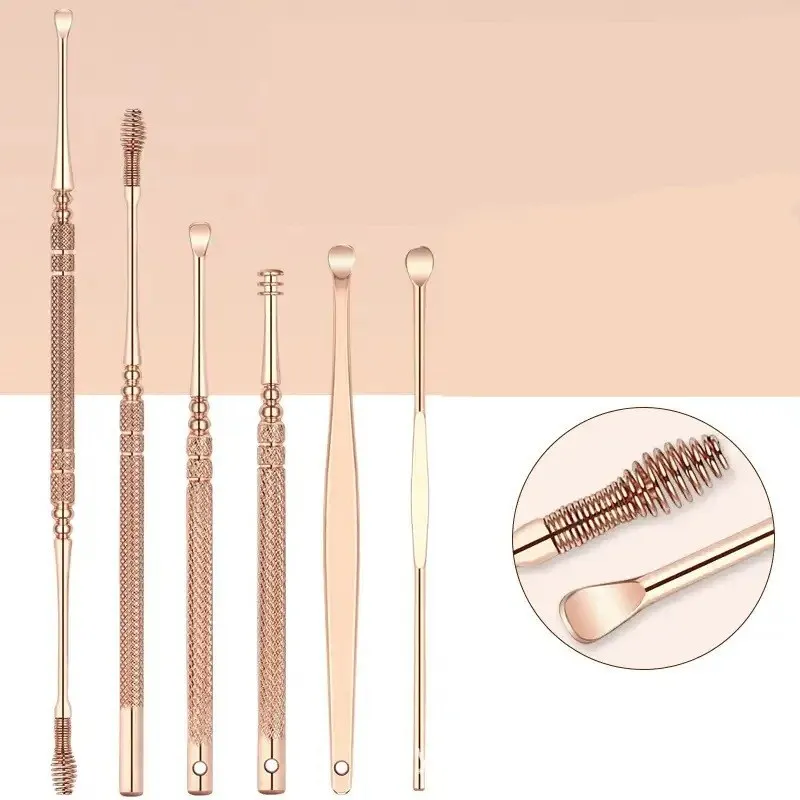 8pcs/set Rose Gold Stainless Steel Earwax Removal Kit Spiral Ear Pick