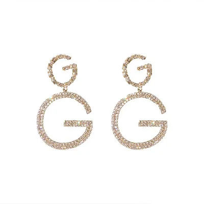 

2021 Korean style 925 silver needle full diamond GG letter pendant earrings fashion hip hop crystal drop earrings for women