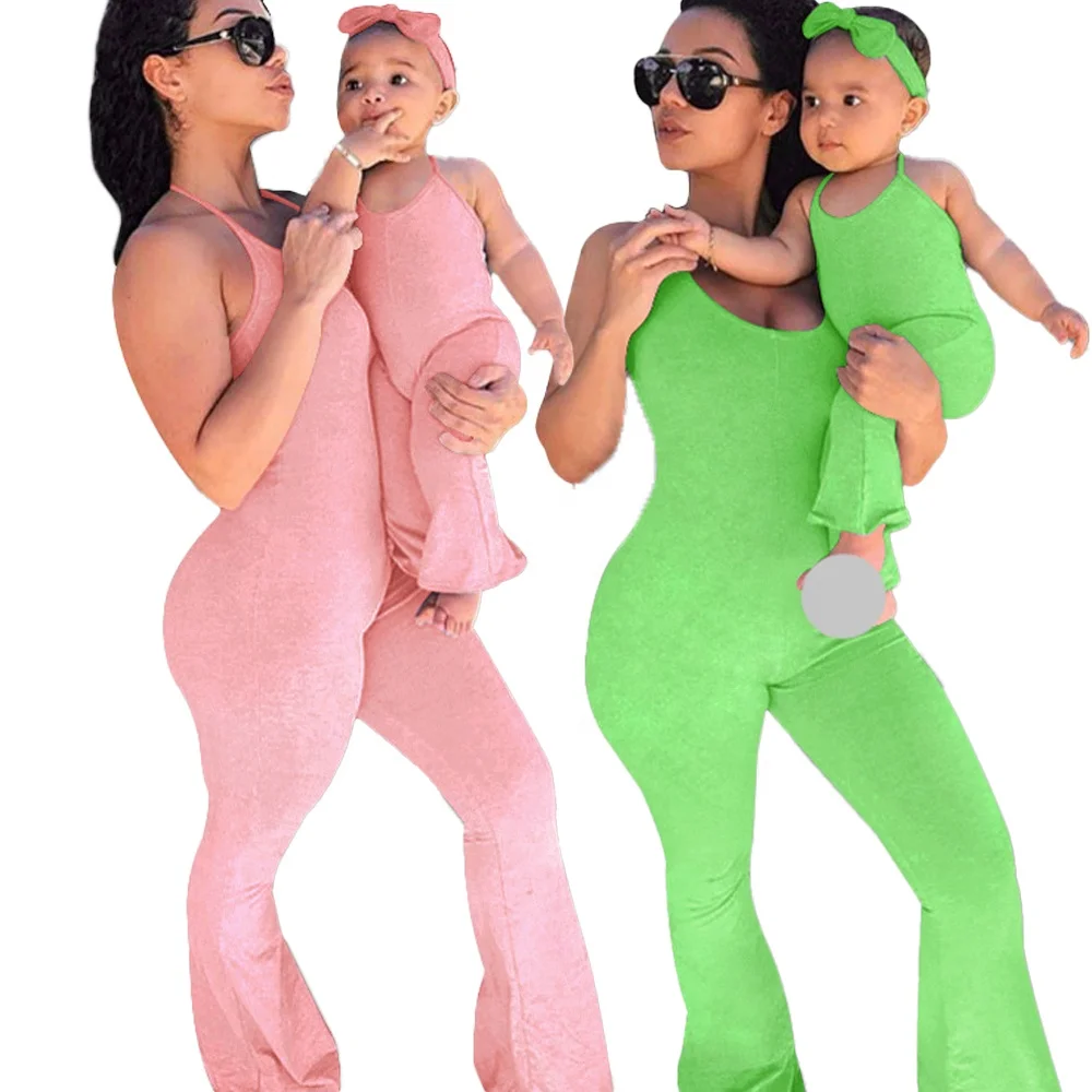 

Customized Mother and Daughter Clothes Breathable Women Jumpsuits Mommy and Me Matching Outfits Solid Color