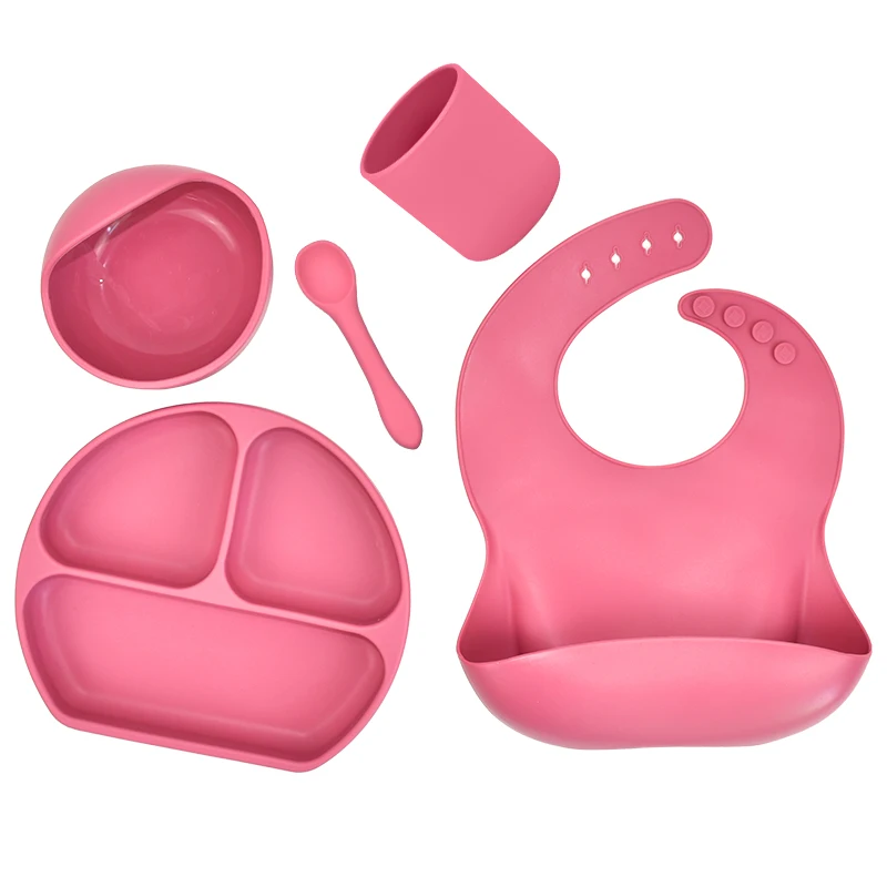 

Waterproof Silicone Drool Baby Toddler Cotton Bibs With Silicone Plate Baberos Baby spoon baby cup Silicone Bib Set, Any color can be made