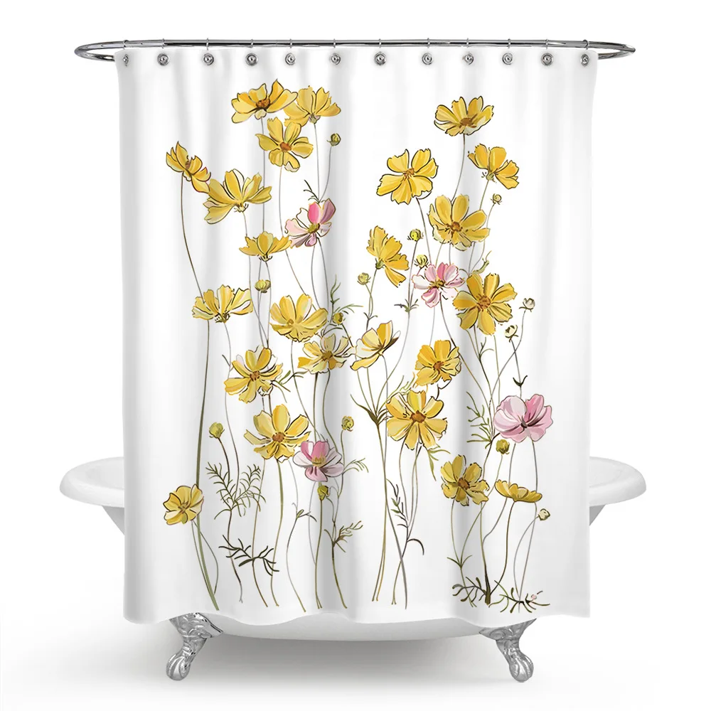 

150X180CM Fresh flowers hand-painted polyester printing waterproof floor mat shower curtain